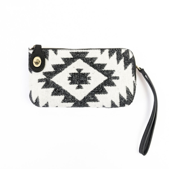 🦋LAST 1🦋NWT Jen & Co. Kendall Crossbody Clutch, Black and White Aztec - Picture 1 of 5